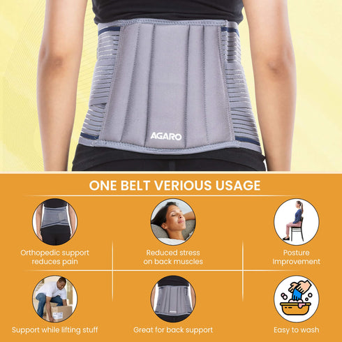 Lumbo Sacral Belt With Double Strapping, Back Support For the Lumbar Spine, Pain Relief, Back Brace for Men and Women, Large, Grey